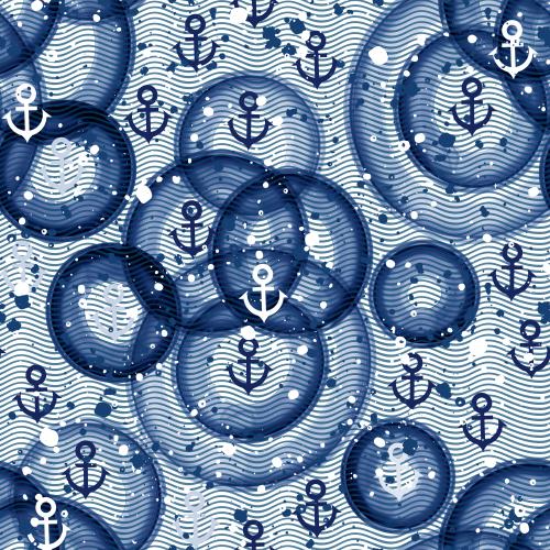 Raster image blue watercolor circles waves anchors decorative spots on white