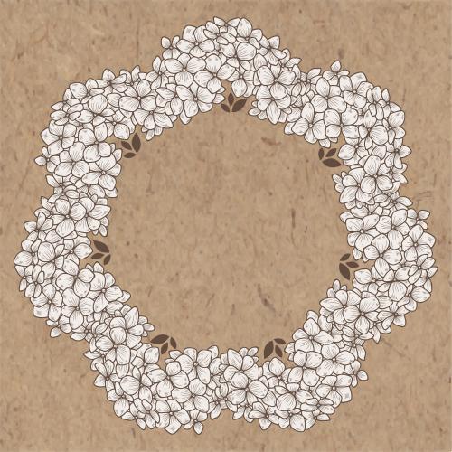 Hydrangea. Vector round hydrangea inflorescence frame on craft