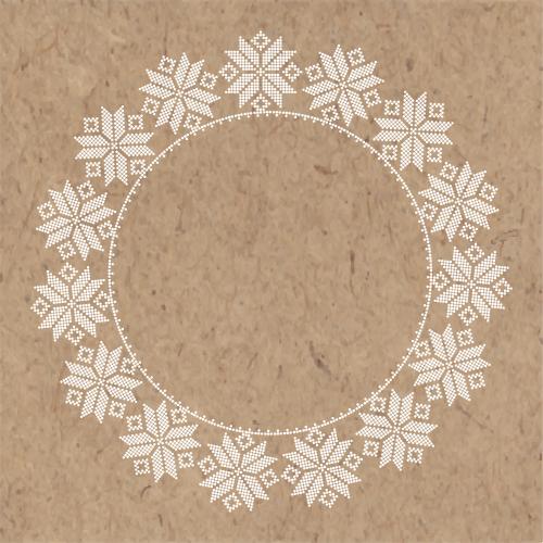 Snowflake. Vector round frame with star-snowflake dots on craft
