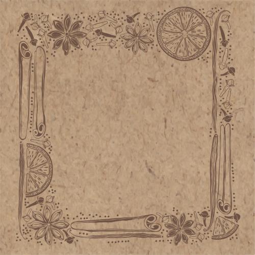 Square. Vector square frame of spices brown images on craft