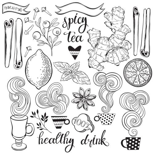 Cup. Vector spicy tea, healthy drink on white