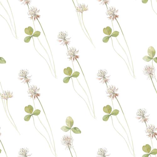 Raster image clover watercolor flowers and leaves on white