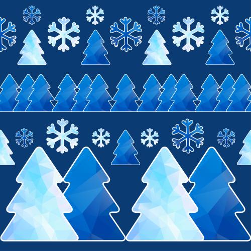 Snowflake. Vector trees and snowflakes on blue