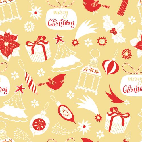 Northern cardinal. Vector winter holiday symbols, cartoon images on golden