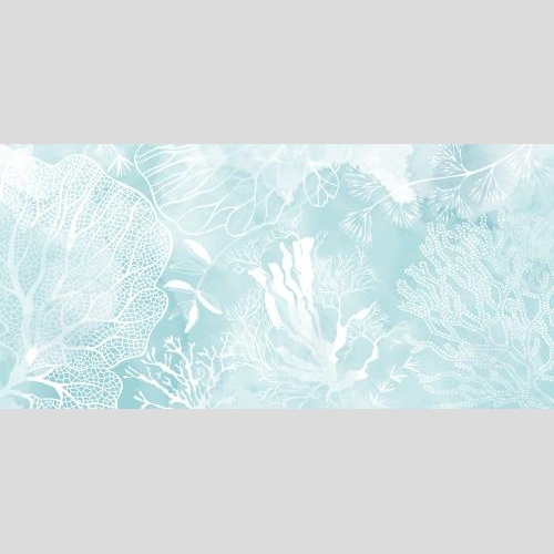 Vector image seaweed and corals on blue watercolor