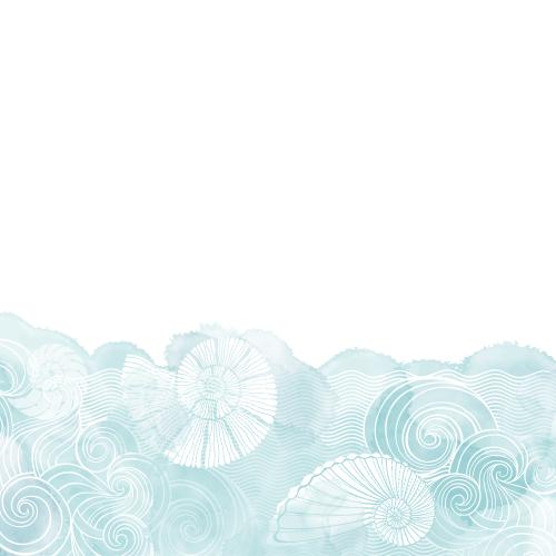 Vector image decorative waves nautilus on a blue watercolor fragment space for text on white