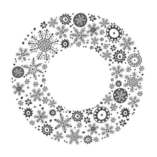 Snowflake. Vector round frame from monochrome snowflakes on white
