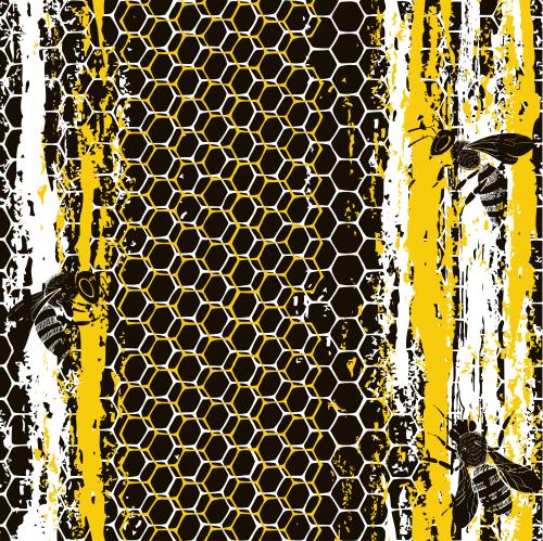 Stripe. Vector honeycomb bees textured colored stripes on black