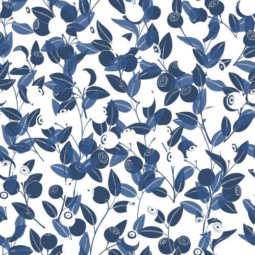 Bilberry. Vector blueberry branches with berries, blue and white silhouettes on white