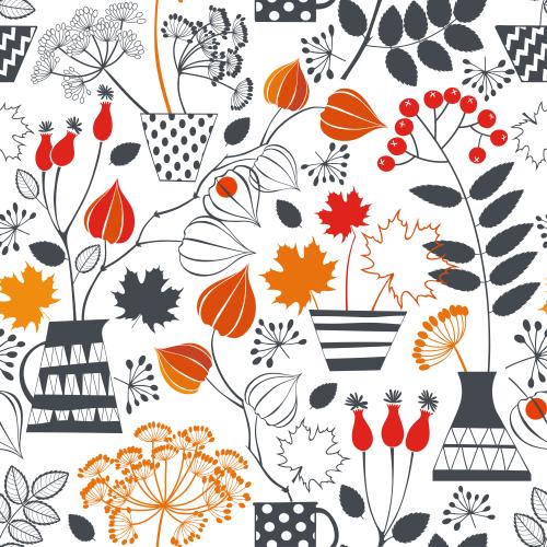 Dill. Vector decorative autumn bouquets in vases and jugs on white