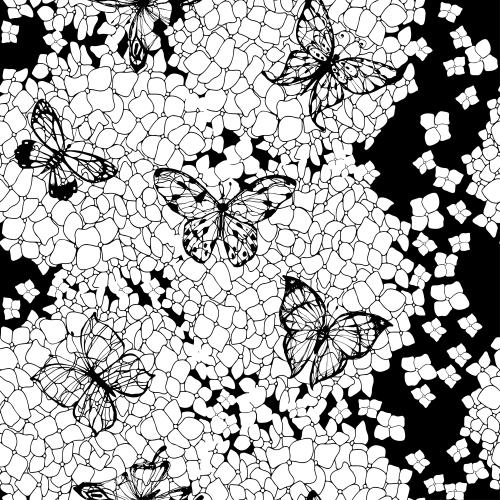 Hydrangea. Vector hydrangeas and butterflies on black