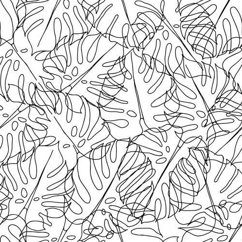 Leaves. Vector Pattern monstera leaves, black contours on white
