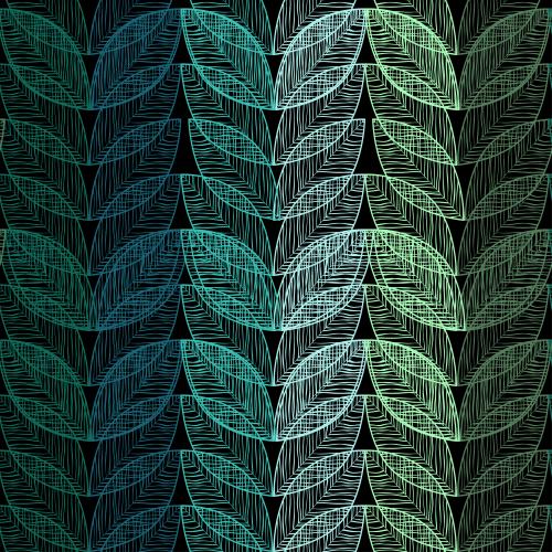 Vector image abstract lace leaves in blue-green shades on black