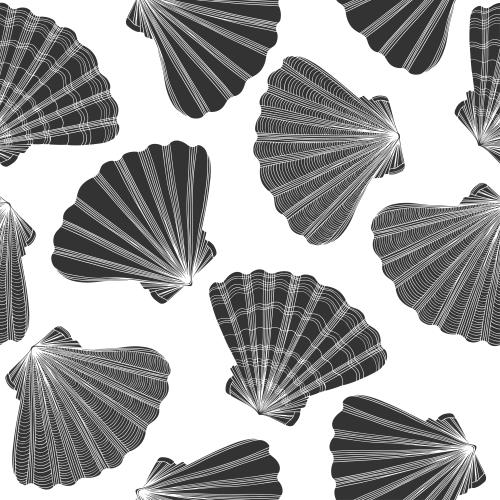 Scallop. Vector crests, black silhouettes on white