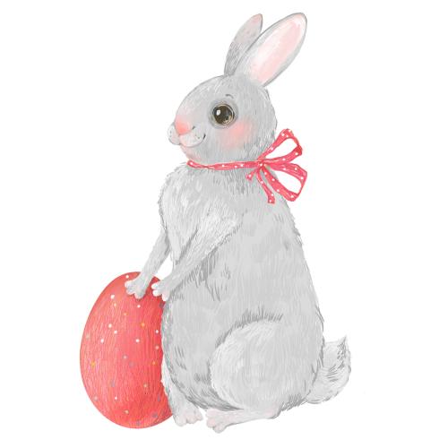 Raster image cute rabbit with easter egg