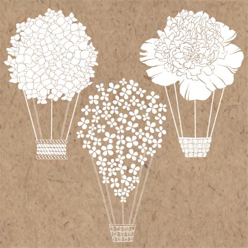 Balloon. Vector flower air balloons hydrangea lilac peony white silhouettes on craft