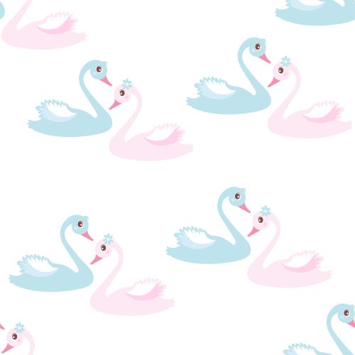 Swan. Vector blue and pink swans on white