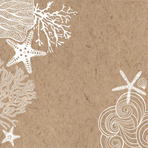 Vector image sea stars corals algae decorative waves space for text on craft