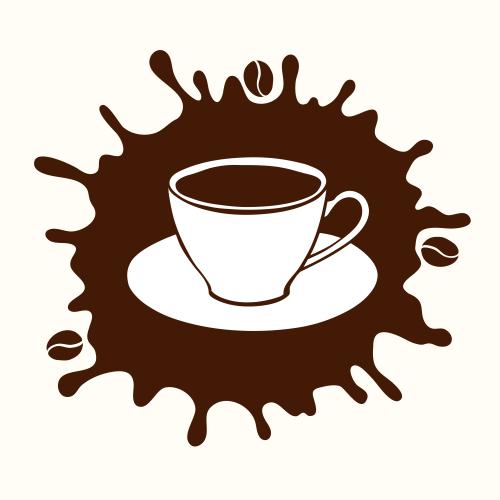 Cup of coffee. Vector cup with coffee, coffee beans, decorative spot on white