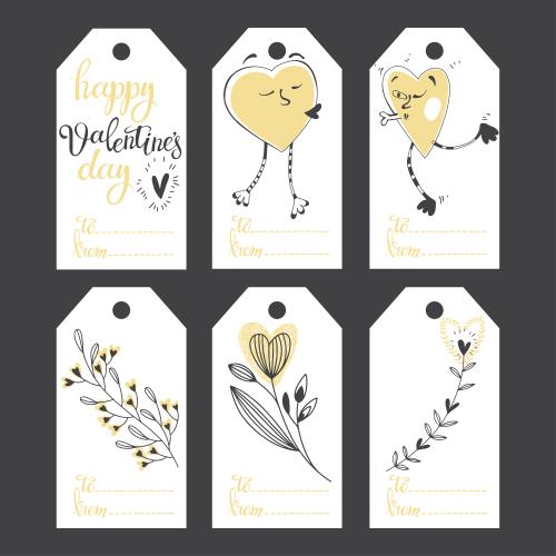 Vector image tags with hearts romantic doodle flowers