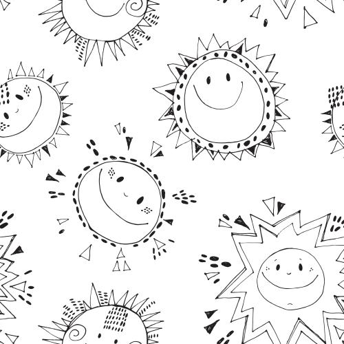 Sun. Vector Pattern cartoon suns on white