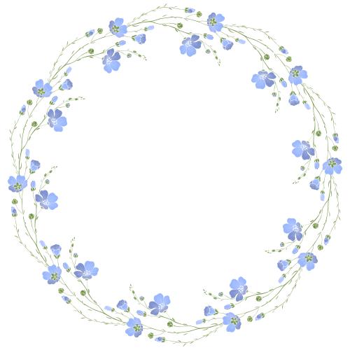 Flax. Vector round frame-wreath from blooming flax on white