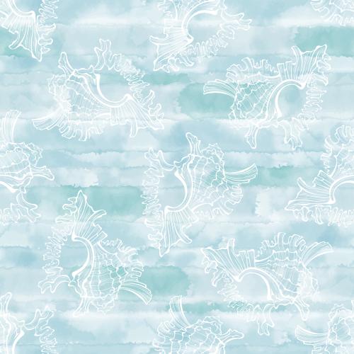 Vector image shells white outlines on blue watercolor