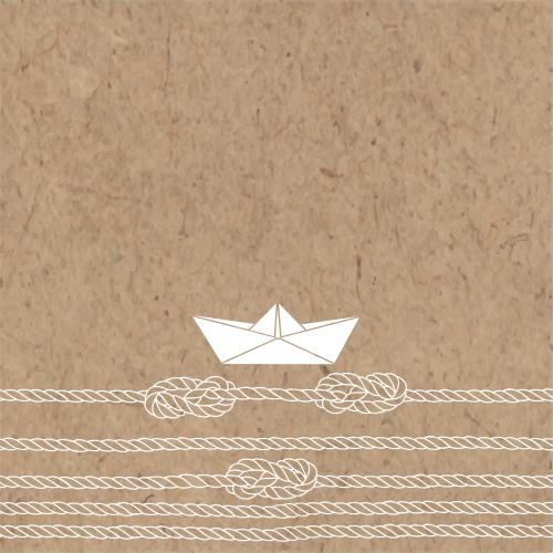 Rope. Vector marine ropes, ropes with marine knots, paper ship, place for text on craft