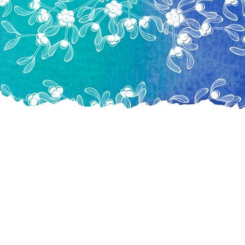 Mistletoe. Vector mistletoe branches on a blue-green watercolor fragment, space for text on white
