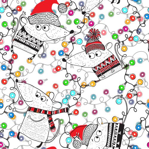 Mouse. Vector cartoon christmas mice with garlands on white