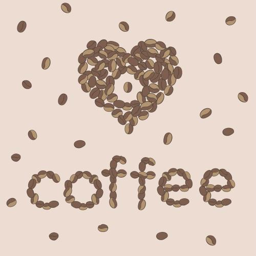 Coffee. Vector coffee bean heart and coffee inscription