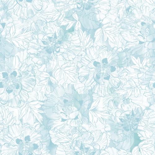Vector image peonies flowers and leaves on blue watercolor