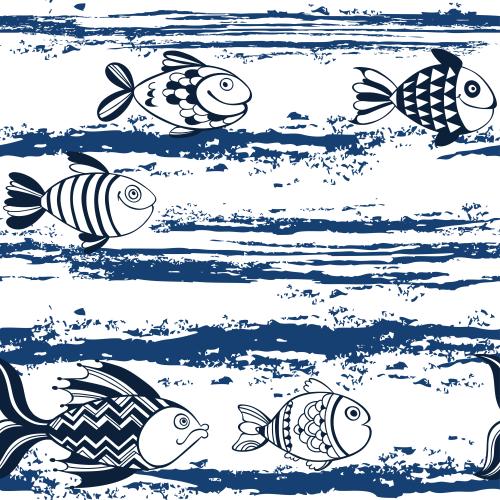 Vector image cartoonish fish on textured waves