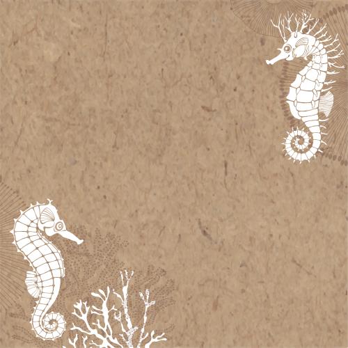 Vector image sea horses, corals, text area on craft, angular composition