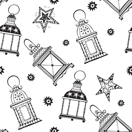 Lantern. Vector lanterns and stars on white, doodle style