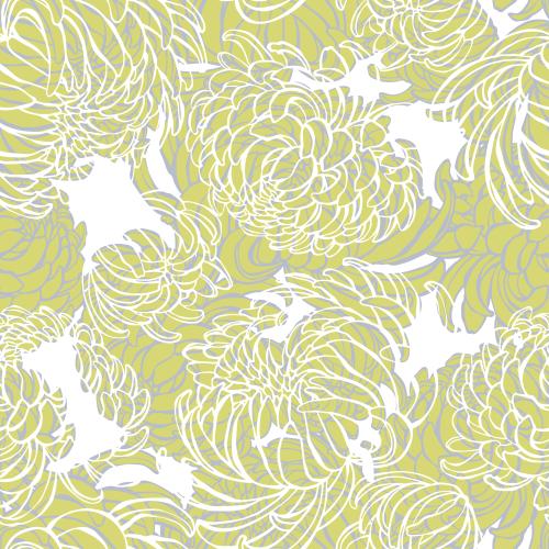 Chrysanthemum. Vector chrysanthemums, colorful silhouettes and monochrome outlines on white