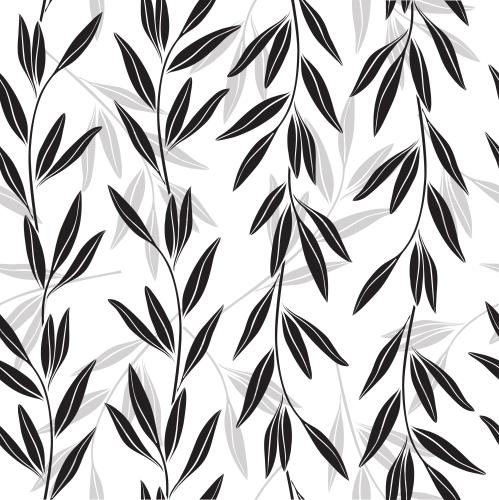 Vector image black and gray silhouettes of branches with leaves on white