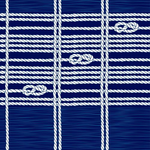 Vector image horizontal and vertical ropes, naval knots, waves on blue