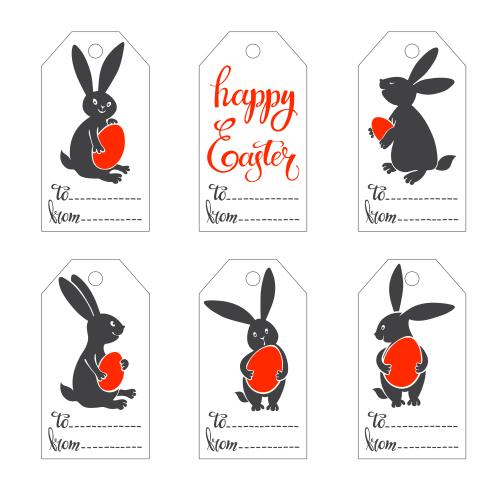 Tag. Vector easter tags with easter rabbits on white