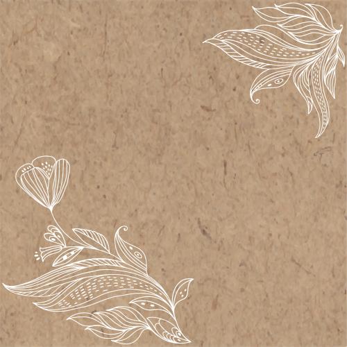 Vector image fantasy flowers and leaves, space for text on craft paper, corner composition