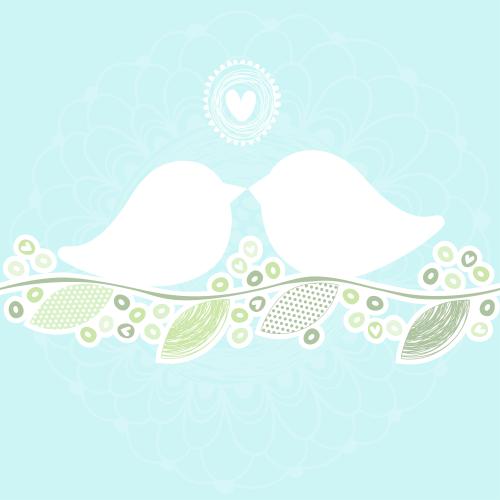 Romance. Vector white lover birds on a branch