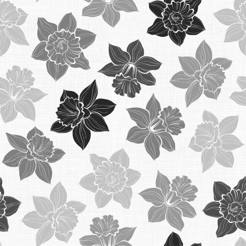 Daffodil. Vector monochrome daffodils on white in a small gray check pattern