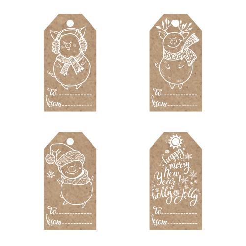Item. Vector new year's craft tags with cute pigs