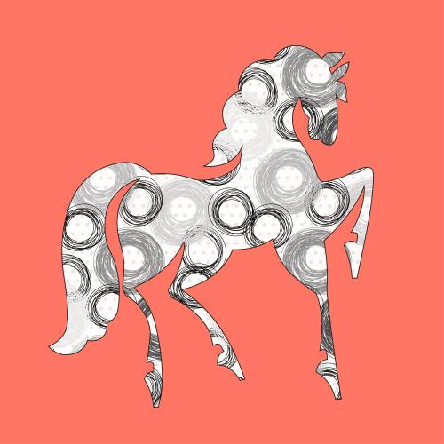 Equine. Vector monochrome decorative silhouette of a horse profile on coral