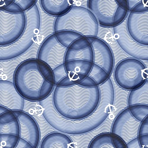 Anchor. Vector blue watercolor circles waves anchors on white