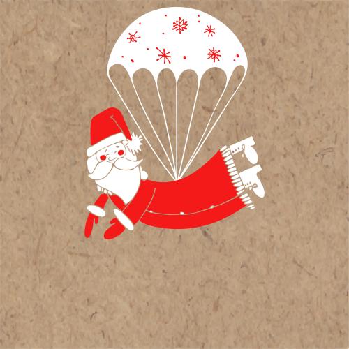 Illustration grandfather frost on a parachute, space for text on craft