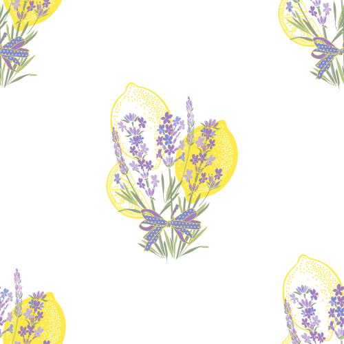 Vector image lavender and lemons compositions with a bow on white