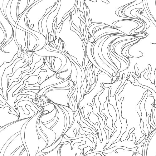 Underwater plant. Vector Pattern decorative fish algae on white