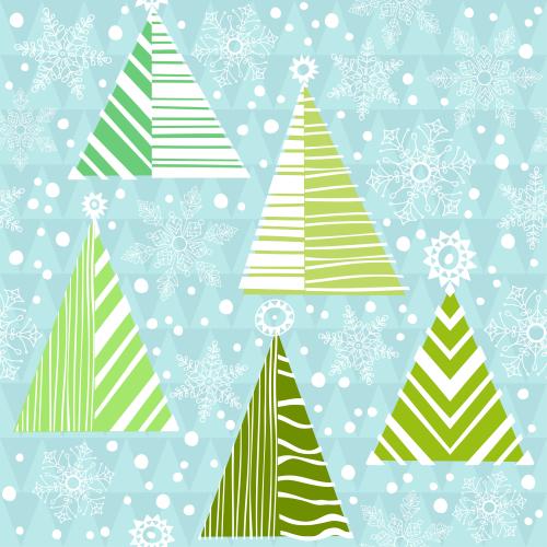 Christmas tree. Vector green stylized trees and snowflakes on blue geometric