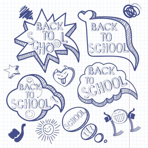 Notebook. Vector speech clouds with school text on a grid notebook sheet